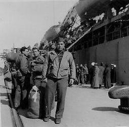 Len Chenelle, March 20, 1946 - Boarding the USS Phoenix for the return trip to the States