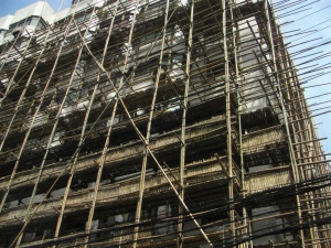 It may be a new steel frame building but they still use bamboo scaffolding
