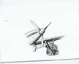 Richard Gilbert's free-hand sketch of a P-51 while enroute to India in 1945