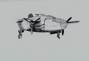 Richard Gilbert's free-hand sketch of a B-25 while enroute to India in 1945